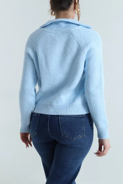 Bebe Mavisi Fermuarlı Tasarım Kadın Triko Hırka 489640