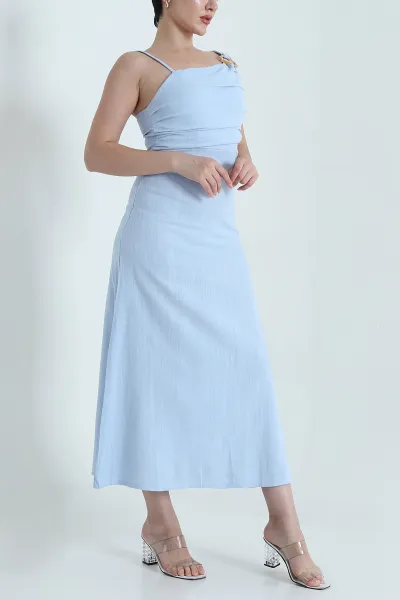 bebe-mavisi-fermuarli-tokali-keten-kadin-elbise-471074