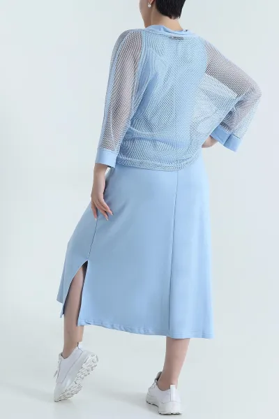 Bebe Mavisi Fileli Ceket Modal Elbise İkili Takım 468216