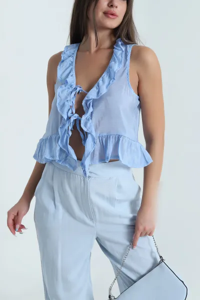 Bebe Mavisi Fırfırlı Lilium Bağlamalı Kadın Bluz 480728