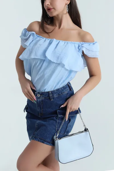 Bebe Mavisi Fırfırlı Tensel Kadın Astarlı Bluz 467768