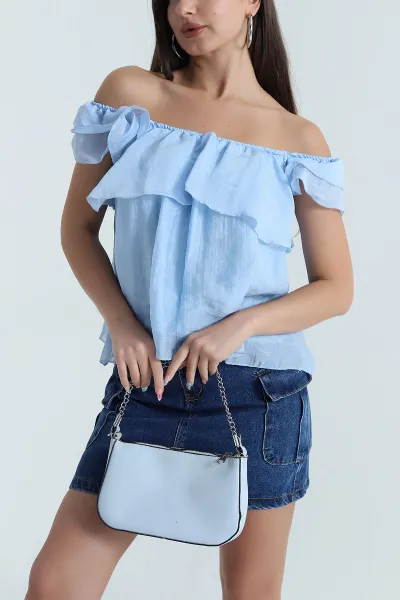 Bebe Mavisi Fırfırlı Tensel Kadın Astarlı Bluz 467768