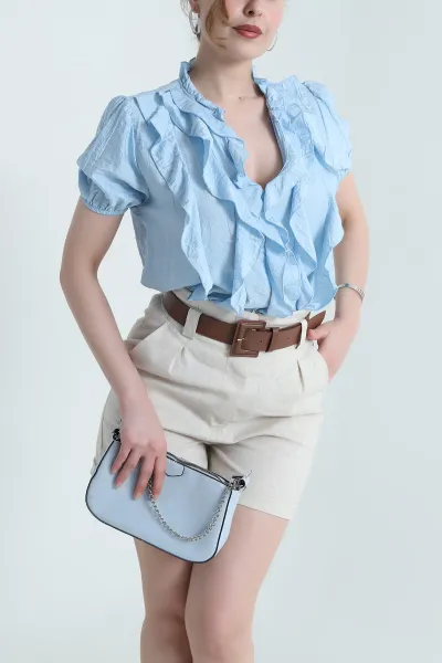 Bebe Mavisi Fırfırlı Tensel Kadın Bluz 465464