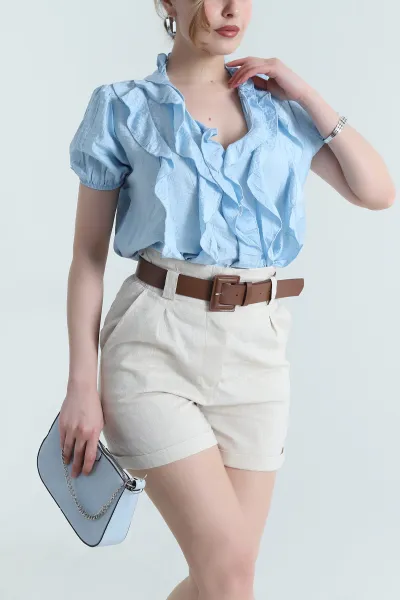 Bebe Mavisi Fırfırlı Tensel Kadın Bluz 465464