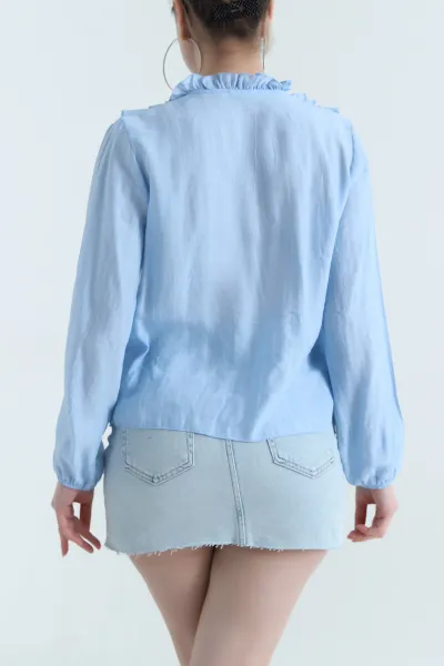 Bebe Mavisi Fırfırlı Transparan Kadın Bluz 440345