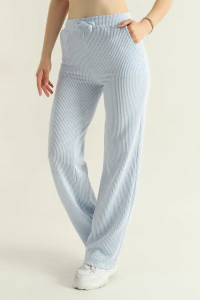 bebe-mavisi-fitilli-cizgili-burumcuk-kumas-kadin-pantolon-362862