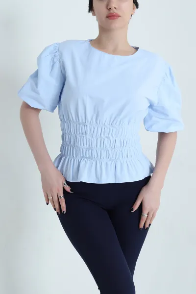 Bebe Mavisi Gipeli Balon Kol Poplin Kadın Bluz 455934