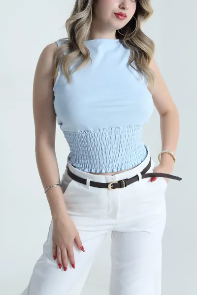 Bebe Mavisi Gipeli Kolsuz Kadın Bluz 479760
