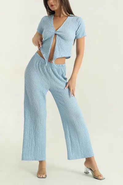 Bebe Mavisi Gofre Likralı Kadın İkili Takım 369559