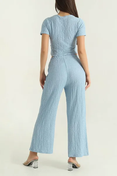 Bebe Mavisi Gofre Likralı Kadın İkili Takım 369559