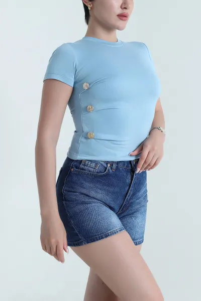 Bebe Mavisi Gold Düğmeli Oysho Kadın Bluz 463570