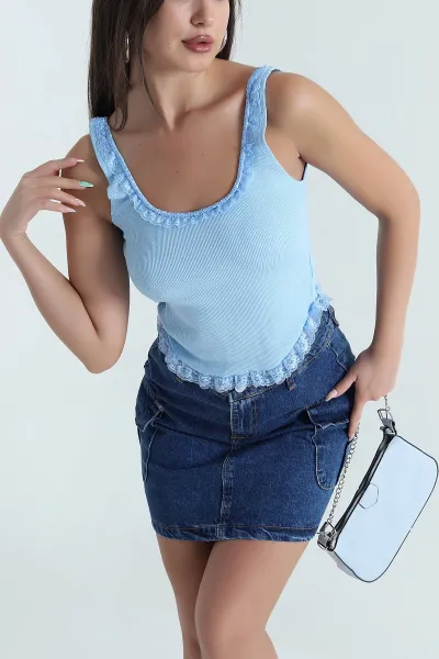 Bebe Mavisi Güpür Tasarım Kaşkorse Kadın Bluz 467782