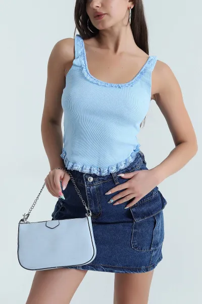 Bebe Mavisi Güpür Tasarım Kaşkorse Kadın Bluz 467782