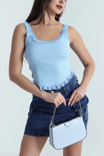 Bebe Mavisi Güpür Tasarım Kaşkorse Kadın Bluz 467782