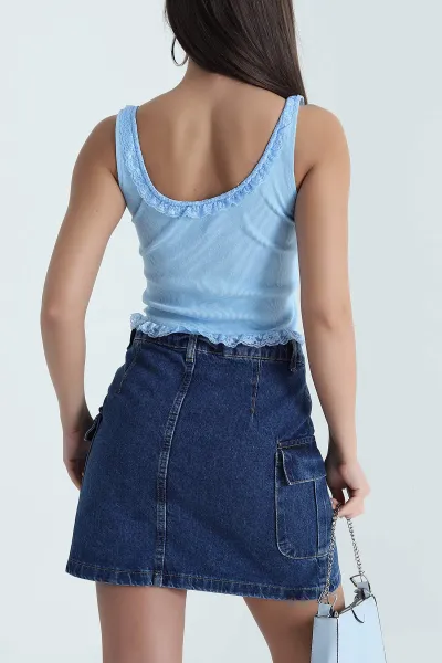 Bebe Mavisi Güpür Tasarım Kaşkorse Kadın Bluz 467782