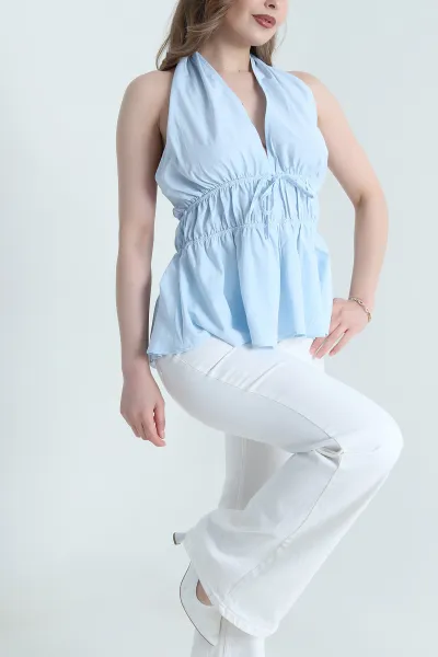 Bebe Mavisi Halter Yaka Poplin Kadın Bluz 463618
