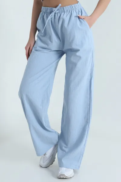 Bebe Mavisi Ham Bez Keten Palazzo Kadın Pantolon 462096