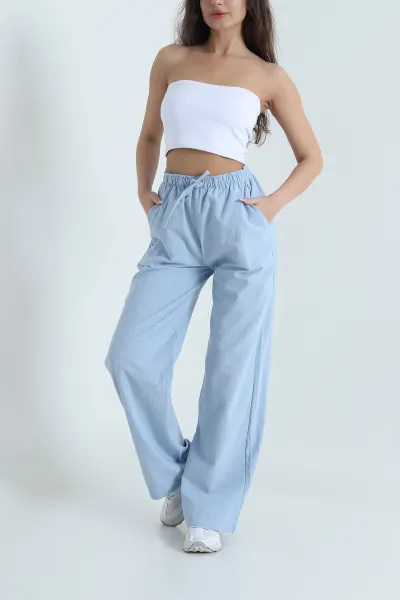 Bebe Mavisi Ham Bez Keten Palazzo Kadın Pantolon 462096