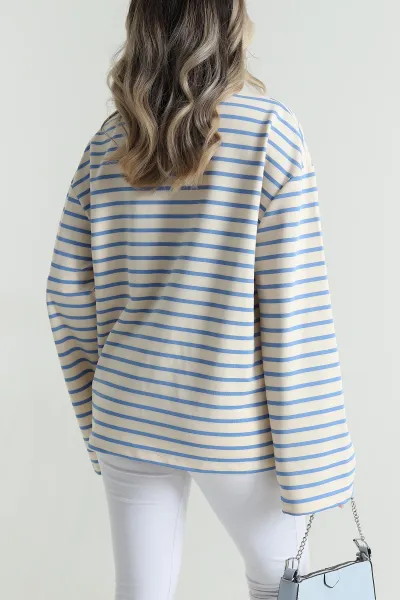 Bebe Mavisi İki İp Çizgili Kadın Sweat 490510