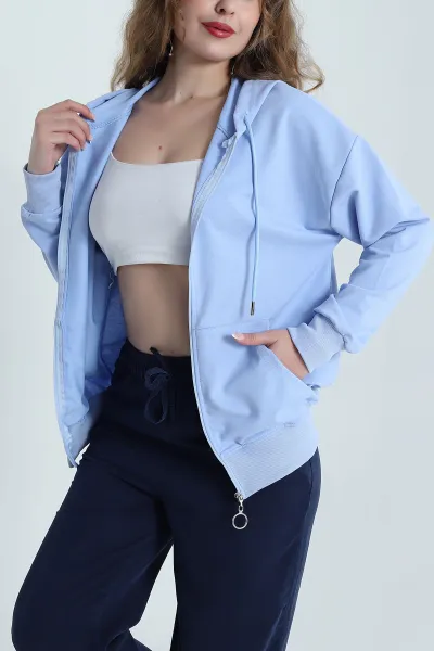 Bebe Mavisi İki İplik Kapşonlu Kadın Hırka 481493