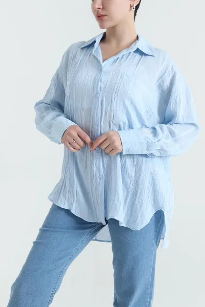 Bebe Mavisi İnce Tencel Buket Kadın Gömlek 432573