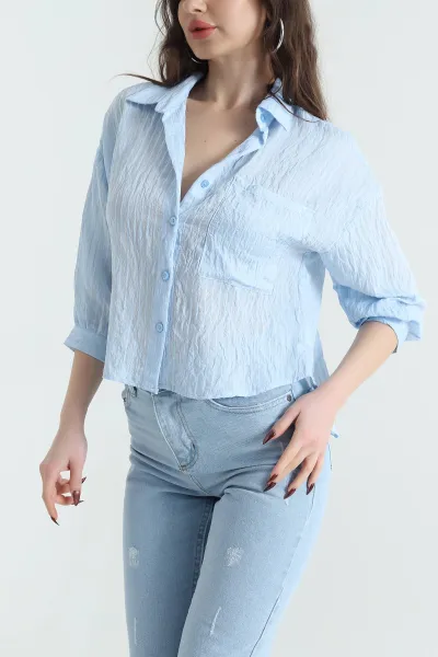 Bebe Mavisi İnce Tensel Buket Kadın Gömlek 432580