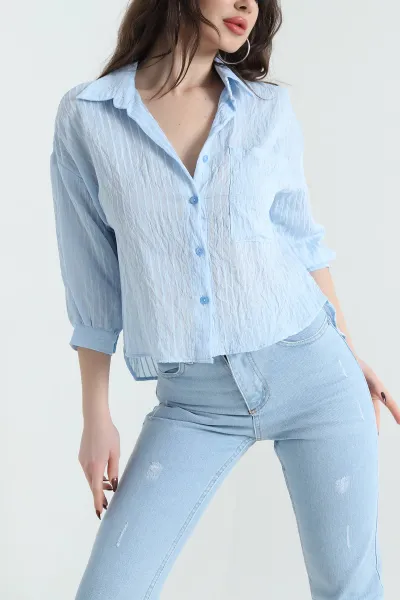Bebe Mavisi İnce Tensel Buket Kadın Gömlek 432580