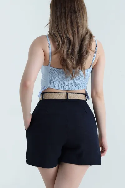 Bebe Mavisi İp Askılı Keten Kadın Crop 469437