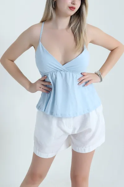 Bebe Mavisi İp Askılı Penye Kadın Bluz 471264