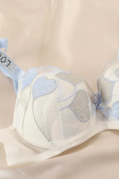 Bebe Mavisi İşlemeli Taş Askılı Destekli Sütyen Takımı 337495