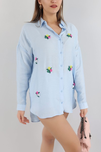 Bebe Mavisi İşlemeli Tasarım Bayan Aerobin Gömlek 165398