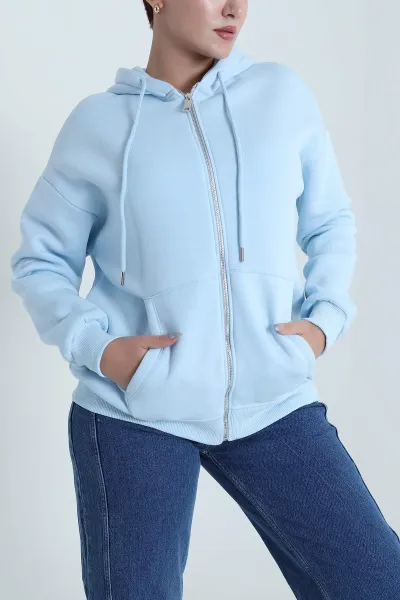 Bebe Mavisi Kapşonlu Şardonlu Üç İp Kadın Sweat 483271