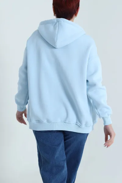 Bebe Mavisi Kapşonlu Şardonlu Üç İp Kadın Sweat 483271