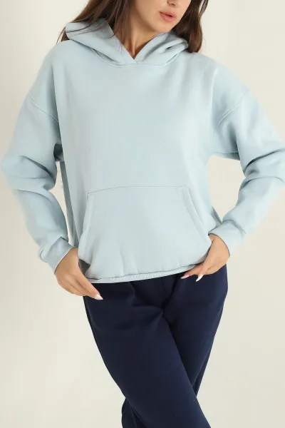 Bebe Mavisi Kapüşonlu İçi Şardonlu Basic Sweat 292845