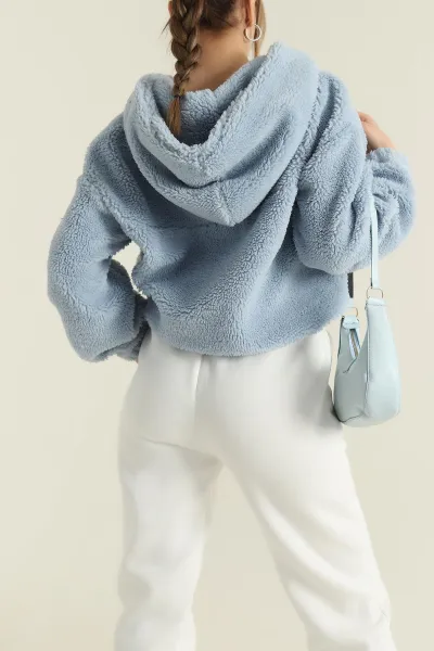 Bebe Mavisi Kapüşonlu Kuzu Yumoş Kadın Sweat 419535