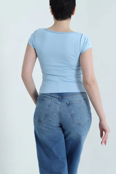 Bebe Mavisi Kare Yaka Oysho Kadın Tişört 459349