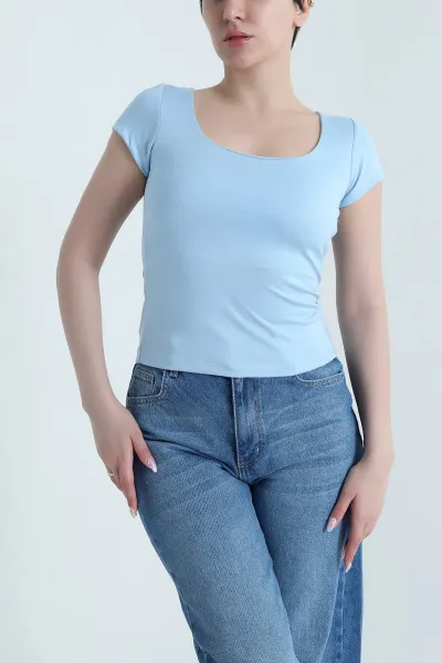 Bebe Mavisi Kare Yaka Oysho Kadın Tişört 459349
