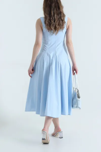 Bebe Mavisi Kare Yaka Poplin Kadın Elbise 451074