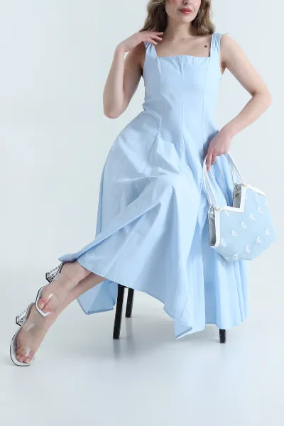 bebe-mavisi-kare-yaka-poplin-kadin-elbise-451074