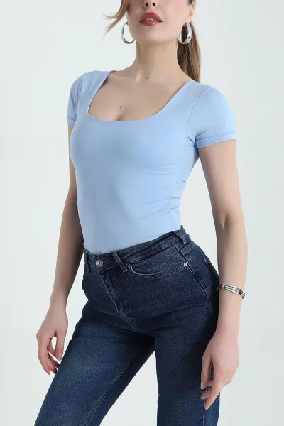 Bebe Mavisi Kare Yaka Scuba Kadın Zıbın Bluz 432318