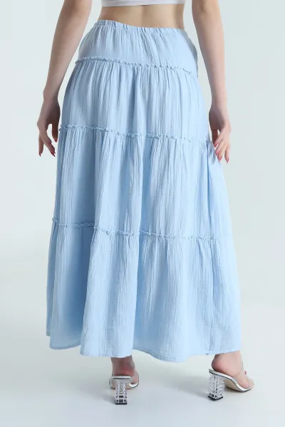 Bebe Mavisi Katlı Astarlı Müslin Kadın Etek 475807