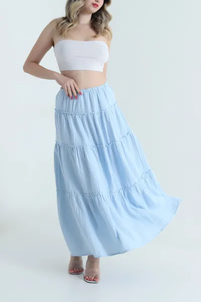 Bebe Mavisi Katlı Astarlı Müslin Kadın Etek 475807