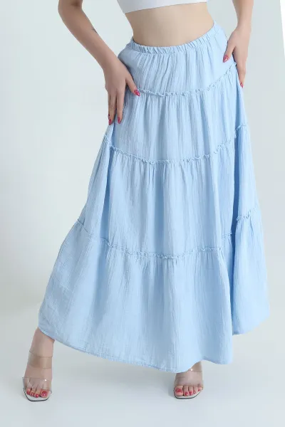 Bebe Mavisi Katlı Astarlı Müslin Kadın Etek 475807