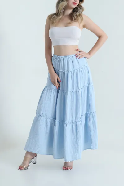 Bebe Mavisi Katlı Astarlı Müslin Kadın Etek 475807