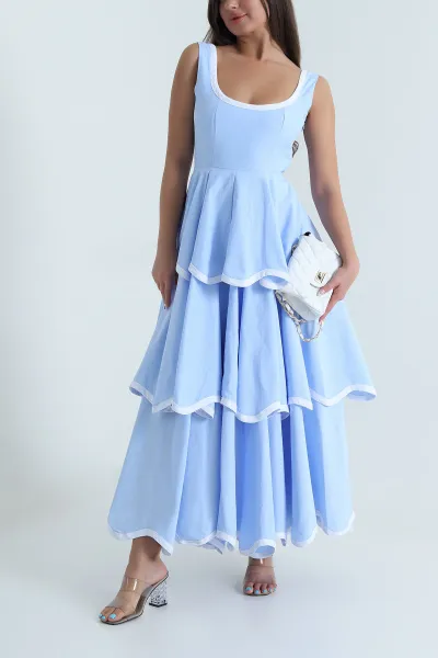 Bebe Mavisi Katlı Poplin Kadın Elbise 480640