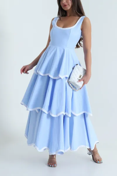 Bebe Mavisi Katlı Poplin Kadın Elbise 480640