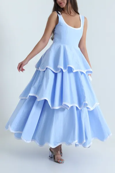 Bebe Mavisi Katlı Poplin Kadın Elbise 480640