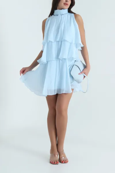 Bebe Mavisi Katlı Tensel Kadın Elbise 477836