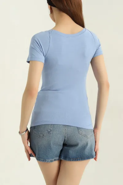 Bebe Mavisi Kayık Yaka Ribana Kadın Bluz 364886