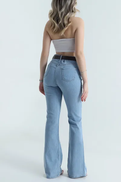 Bebe Mavisi Kemerli İspanyol Paça Kadın Kot Pantolon 480993